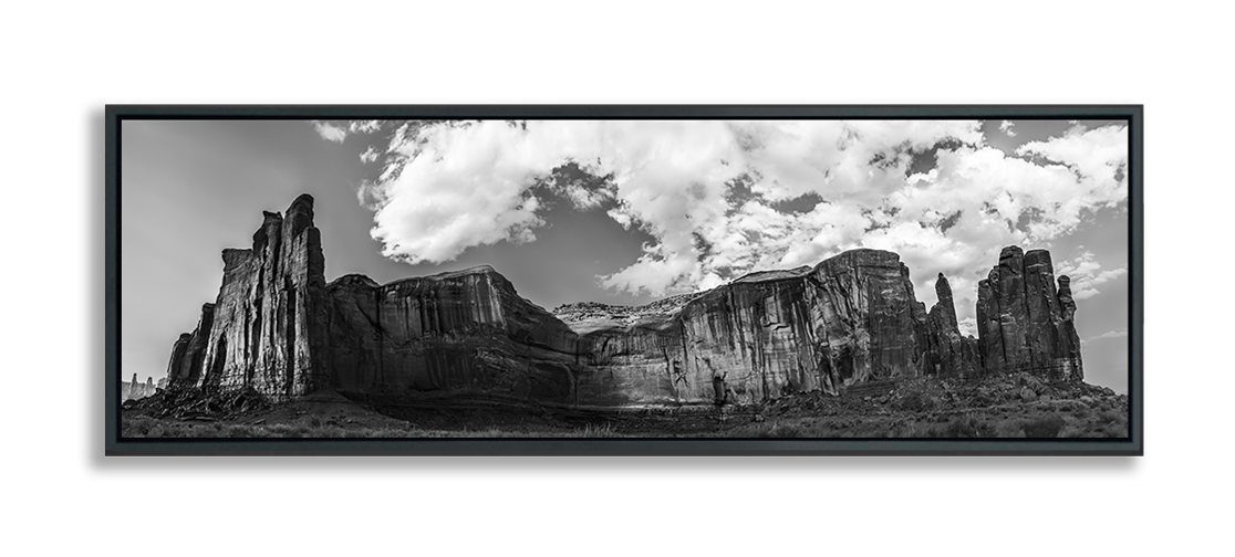 Monument Valley fine art print black and white rock formation against dramatic clouds