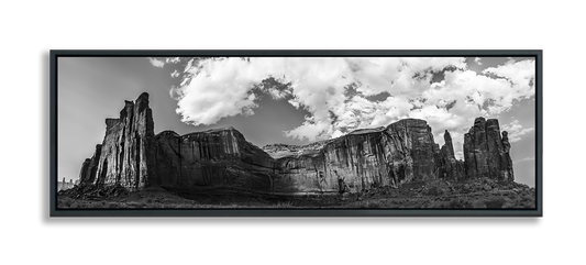 Monument Valley fine art print black and white rock formation against dramatic clouds