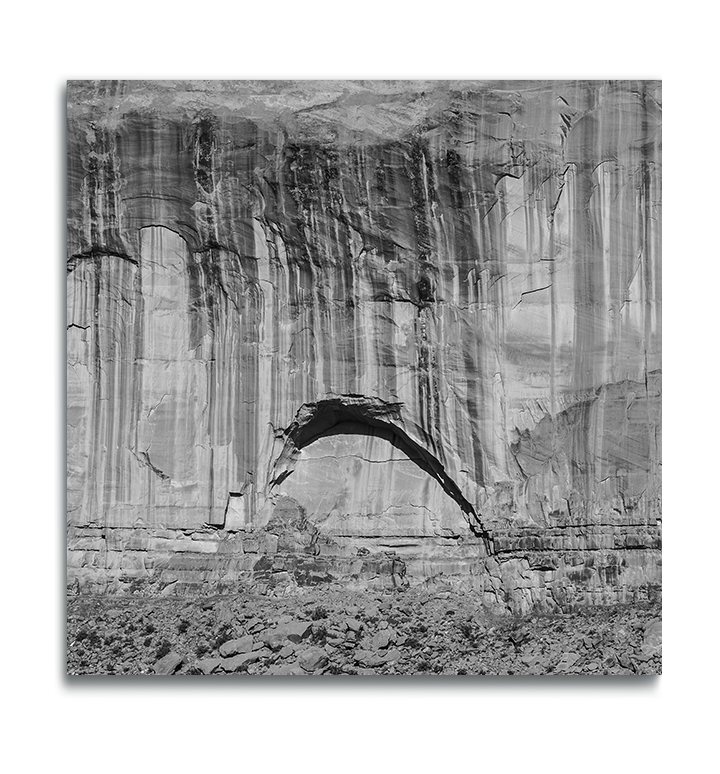 Monument Valley Square Metal Print black and white photograph of rock face