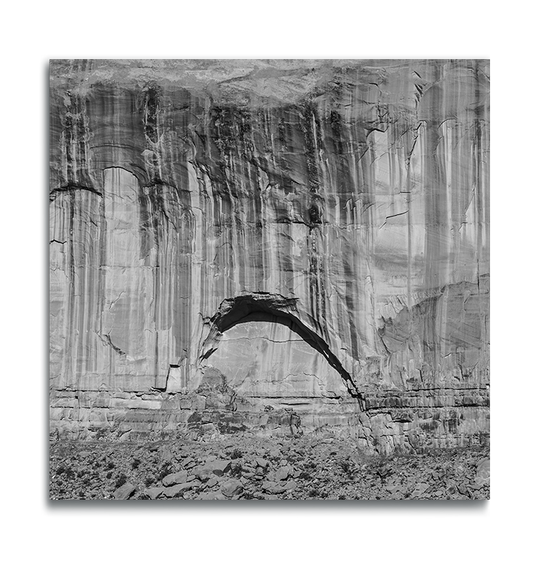 Monument Valley Square Metal Print black and white photograph of rock face