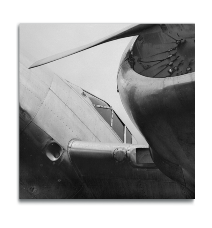 Vintage plane in black and white square metallic print