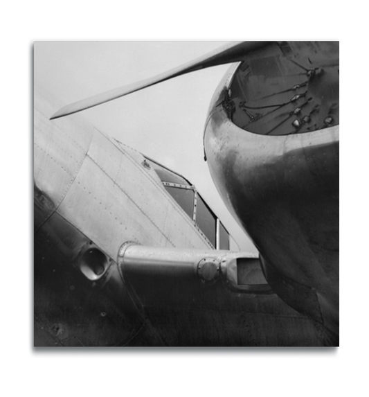 Vintage plane in black and white square metallic print