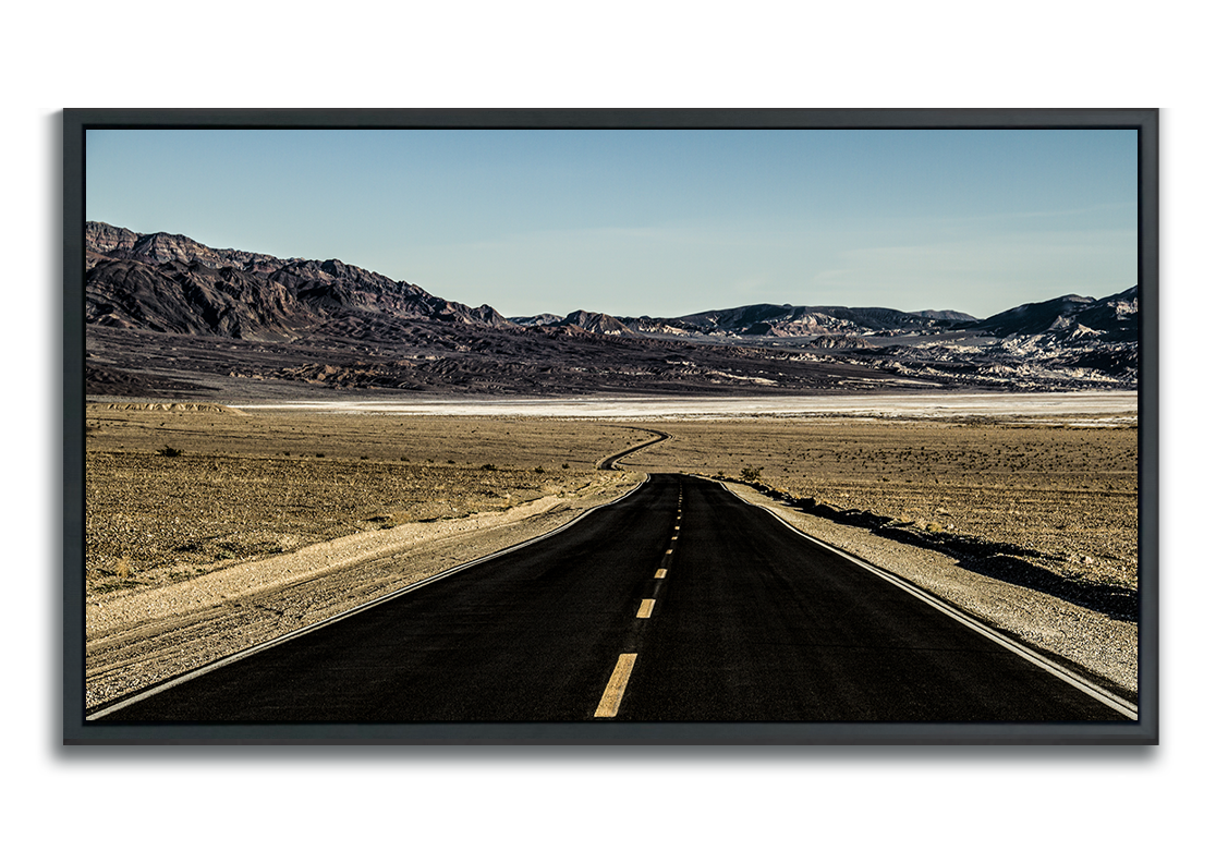 Color Fine Art Metal Photographic Print black stretch of desert highway snaking into mountain ridge