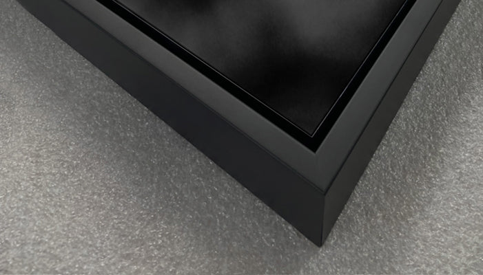 Aluminum print frame detail closeup of corner edge